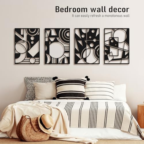Bakovity Black Abstract Wall Art, Metal Art Wall Decor, Large Geometry Art, Modern 3D Abstract Wall Sculptures for Bedroom Bathroom Living Room (4 Pack, 16 x 11 in) - Image 3