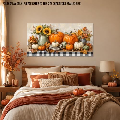 WAXWHELK Pumpkin Fall Canvas Wall Art, Pumpkin Sunflower Harvest Still Life Painting Pictures Rustic Farmhouse Autumn Thanksgiving Home Decor Artwork for Living Room Bedroom (30"x60") - Image 4