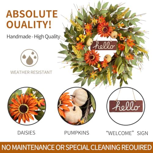 Qingbei Rina Fall Wreaths for Front Door Outside with Sunflower, 22 Inch - Image 7