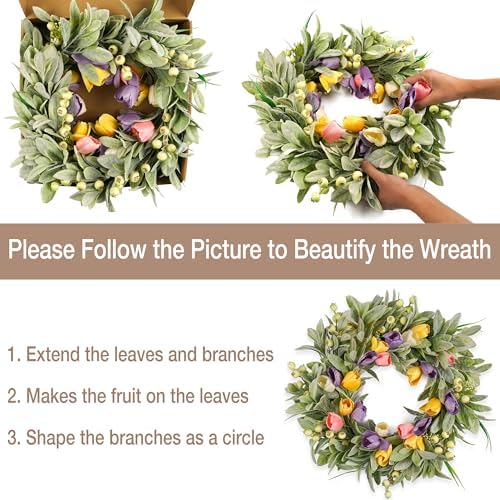 HomeKaren Tulip Spring Wreaths for Front Door 22 Inch, All Season Floral Wreath for Outdoor Indoor Flower, Easter Door Wreath for Spring Summer Easter Home Decor - Image 5