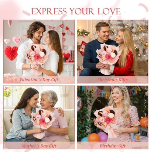 Flowers for Delivery Prime Preserved Real Pink Roses Bouquet Save 3-5 Years - Image 2