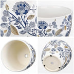 Decorative Flower Pots Blue and White Plant Pot Gold Accent Ceramic Planters for Indoor Plants Pots with Drainage Retro Planter Pot for Succulents Cactus Herb Snake Plants Outdoor Garden, 7.6/5.5 Inch - Image 6
