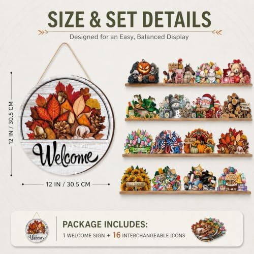 16 PCS Interchangeable Welcome Sign for Front Door, 11.8'' Magnetic Welcome Sign for Front Door with 16 Magnetic Icons, One Sign for Every Season for Home House Warming Gifts，1PC - Image 7