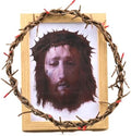 Framed Jesus Veil Image with Crown of Thorns & Veronica’s Veil - Christian Wall Decor for Home Prayer Room, Religious Easter Lent Gifts (Jesus Face) (Natural wood color) by Unknown