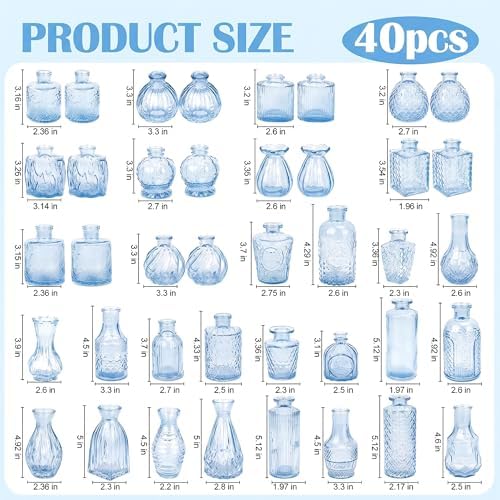 Glass Bud Vases in Bulk Small Mini Blue Vase for Flowers 40pc - Image 2