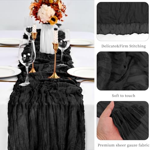 20 Pack Black Table Runner 10Ft Cheesecloth Table Runner Boho Long Cheese Cloth Table Runners Romantic Sheer Fabric Gauze Table Runners for Wedding Party Bridal Shower - Image 4