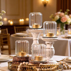 4 PCS Votive Candle Holders, Glass Gold Lantern Fall Style with Metal Base - Image 4
