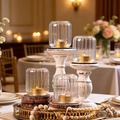 4 PCS Votive Candle Holders, Glass Gold Lantern Fall Style with Metal Base - Image 4