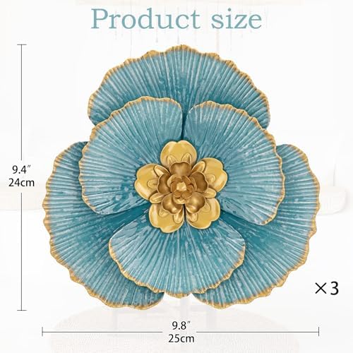3 Pcs Metal Flower Wall Art Set 10 Inch Rustic Modern Floral Sculpture - Image 2