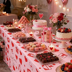 Oudain 2 Pcs Valentine's Day Stretch Table Cover 6 ft Red Heart Tablecloth - Image 5