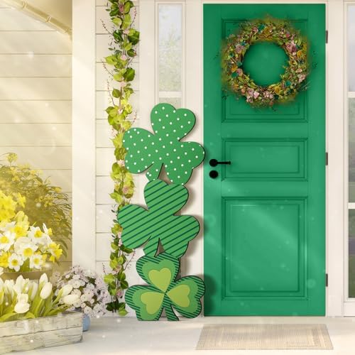 Vercraft 35 Inch St Patrick's Day Porch Standing Decor Wood Green Lucky Shamrock Decor Outdoor Wooden Welcome Home Sign for Home Farmhouse Harvest Mantel Party - Image 4