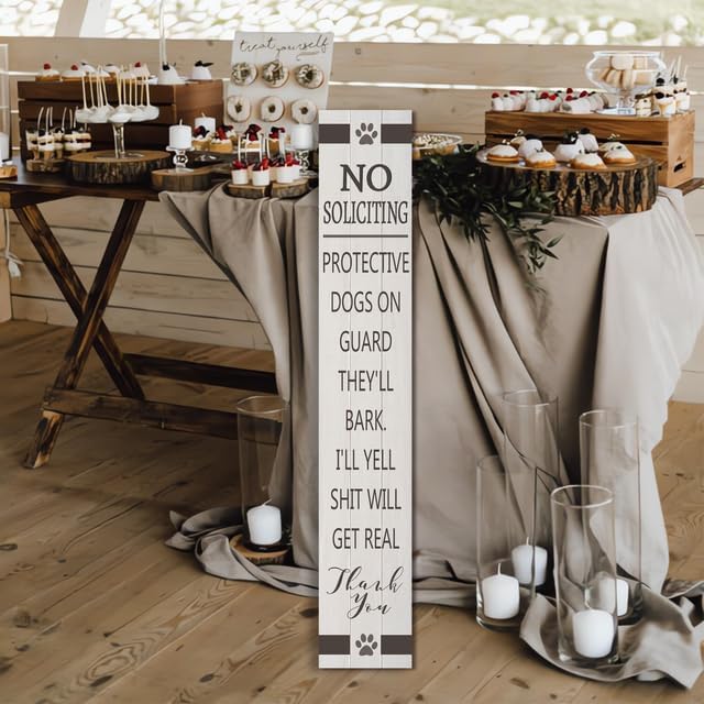 No Soliciting Wood Porch Sign 8inx48in Tall Wood Go Away Frame Vertical Leaner Farmhouse Large Do Not Disturb Sign for Front Door Deck Patio or Wall Decorations - Image 5