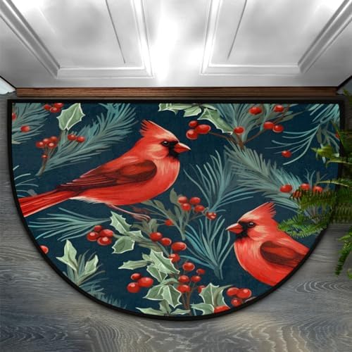 Half Round Door Mat Absorbent Door Mats Indoor, Cardinal Birds Leaf Welcome Mats Outdoor Doormats for Outdoor, Entrance, Home, Entryway Rug Non-Slip 24" x 36" by Pardick