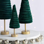 Emerald Pedestal Velvet Trees Set of 3, Cozy Artisan Mantel Décor, Luxurious Green Valentine Tabletop Tree, Wedding Centerpiece, Modern Farmhouse (Emerald) - Image 4