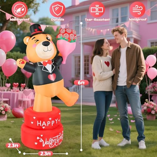 Valentines Day Inflatables Outdoor Decorations 6FT Giant Valentine Rotating Bear Inflatable Blow Up Decoration Valentine’s Day Decor with LED Lights for Sweet Party Wedding Home Yard Lawn - Image 4