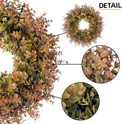 HipTree 18 Inch Fall Boxwood Wreath for Front Door with Orange Leaves - Image 2