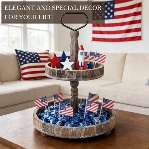 Horse Rustic Wooden Tiered Tray, 18.5x12.5 2 Tier Farmhouse Decor Cupcake Stand, Round Serving Tray for Home Kitchen Shelf Dinning Table Seasonal & Independence Day,Halloween,Christmas Decorations - Image 7