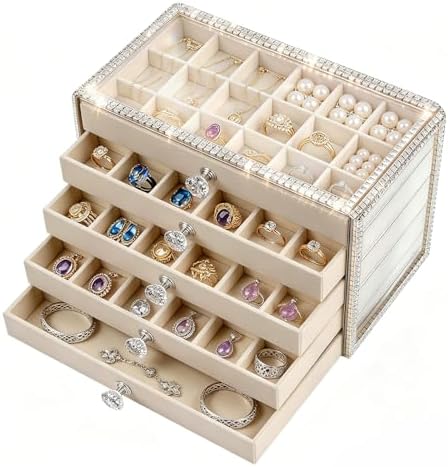 Women's Jewelry Organizer, Large 5-Layer Diamond Border Ornaments Box by DarSeity