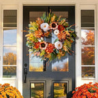 24 Inch Harvest Fall Wreaths for Front Door Outside with Sunflowers,Peony - Image 3