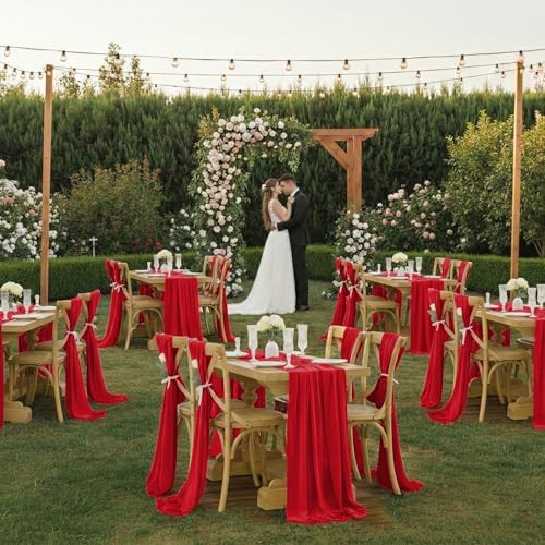 MDS Pack of 25 | Red | 10ft Chiffon Table Runner 29x120 Inches Long Romantic Rustic Sheer Gauze Runner for Wedding Bridal Shower Birthday Banquets Engagement Spring Easter Boho Decorations - Image 2