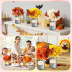 Mimorou 12 Set Fall Thanksgiving Table Centerpiece with Vintage Metal Vases Faux Fall Table Artificial Floral Centerpiece with 3D Butterfly for Autumn Harvest Farmhouse Home Decor (Retro Colors) - Image 5