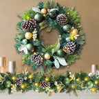 WANNA-CUL Pre-Lit 20 Inch Lighted Christmas Wreath for Front Door Decoration with Green Gold Christmas Ball Ornaments,Battery Operated 30 LED Lights - Image 5