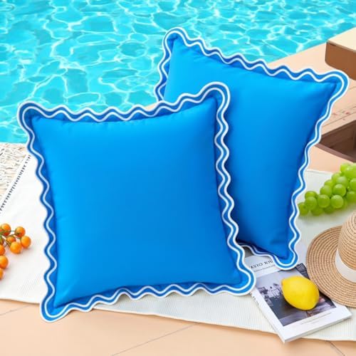 JOJOGOGO Light Blue Scalloped Outdoor Throw Pillow Covers 18x18 Set of 2 by JOJOGOGO