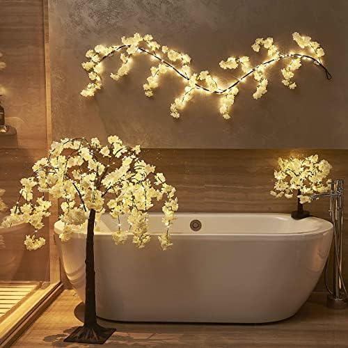 LITBLOOM Cherry Blossom Garland with Lights Battery Operated with Timer 96 Fairy Lights 6FT, Lighted White Flower Garland for Mantle Fireplace Wedding Party Spring Decoration Indoor Outdoor - Image 3