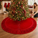 72 Inch Velvet Christmas Tree Skirt Vintage Red Tree Skirt - Image 3