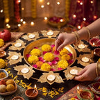 LemonRoad 2 Pack 13 Inch Decorative Urli Bowls for Diwali Diya Lotus Decor - Image 5