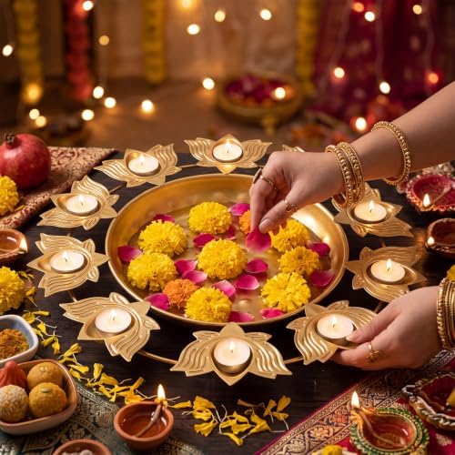 LemonRoad 2 Pack 13 Inch Decorative Urli Bowls for Diwali Diya Lotus Decor - Image 5