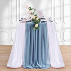 10 Pieces Dusty Blue Chiffon Table Runner 27x120 Inches Wedding Table Runner Romantic Sheer Chiffon Fabric for Wedding Bridal Baby Shower Decorations by QueenDream