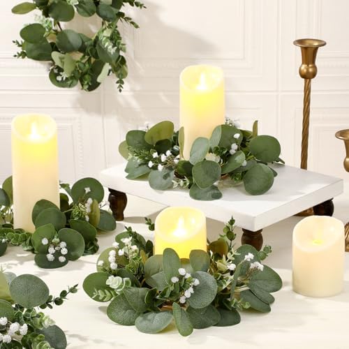 Zeyune 24 Pcs Candle Rings Bulk Artificial Eucalyptus Wreath Classic - Image 4