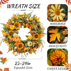 24 Inch Fall Wreaths for Front Door Outside with Sunflowers,Pumpkins,Leaves - Image 2