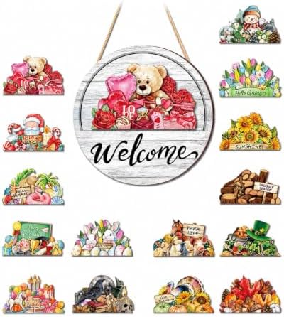 Interchangeable Welcome Sign for Front Door, Seasonal Wooden Door Decor by Unknown