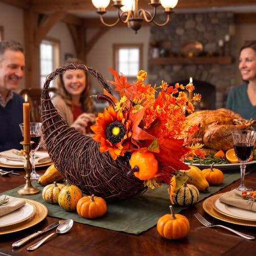 Rattan Cornucopia Basket Thanksgiving Fall Table Centerpiece - Image 5