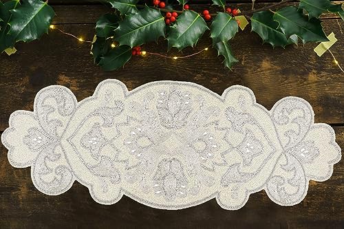 Hand Beaded Silver Ivory Glitz Runner 13x36 Wedding Décor - Image 5