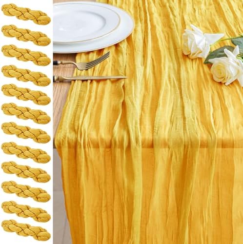 Cheesecloth Table Runner 10FT 12Pcs Gold Boho Gauze Rustic Sheer Runners by Xiomot
