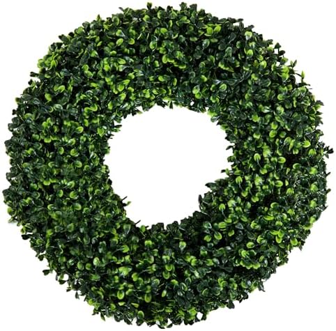 Pure Garden Round Boxwood Wreath for Front Door, Green, 16.5” by PureGarden