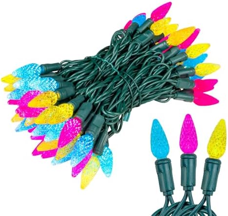 Novelty Lights 24FT 70 LED C6 Easter String Lights, Yellow Teal & Pink - Image 6