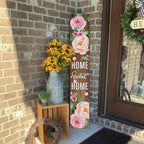 Pink Rose Home Sweet Home Wooden Board 8x48inch Spring Flower Welcome Sign and Porch Leaner Summer Decoration for Front Door Yard Deck Patio Farmhouse Vertical Decorations - Image 3