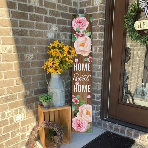 Pink Rose Home Sweet Home Wooden Board 8x48inch Spring Flower Welcome Sign and Porch Leaner Summer Decoration for Front Door Yard Deck Patio Farmhouse Vertical Decorations - Image 3