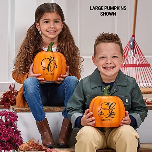 Let's Make Memories Personalized Pumpkin for Halloween - Custom Jack O Lantern with Your Name - Fall Decor - Light Up Pumpkin for Indoor/Outdoor Use - Floral Name and Monogram - Large - Cream - Image 4