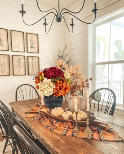 Hydrangea Artificial Flowers in Vase, Small Fall Floral Arrangements with Vase Orange Autumn Centerpieces for Table Rustic Farmhouse Fall Harvest Thanksgiving Wedding Kitchen Dinner Table Decorations - Image 7