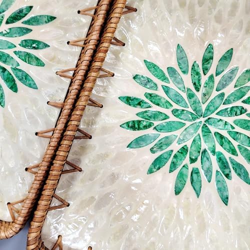 Set of 2 Rectangular Rattan Nesting Trays, Green Leaf Shell Inlay - Image 6