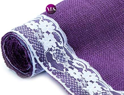 VDS Pack of 15, Burlap Table Runner with White Lace Edge, 100% Natural Jute Rustic Hessian Table Cloth Centerpiece for Wedding Birthday Party Banquet Table Decoration (Size 12X108 Inch)(Lavender) - Image 5