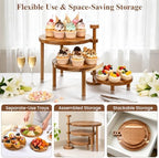 LOVYANXUE Acacia Wooden Cupcake Stand, 3 Tier Round Cake Stand 360° Rotatable Cupcake Tower with Tiered Serving Tray, Wood Dessert Table Display Set, Tiered Tray Stand for Party, Wedding (12/10/8 IN) - Image 4