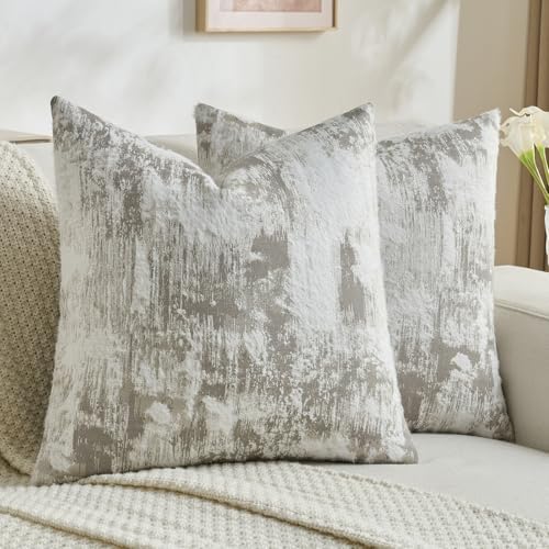 FUTEI Pack of 2 Faux Cashmere Throw Pillow Covers 22x22 Inch, Grey White by FUTEI