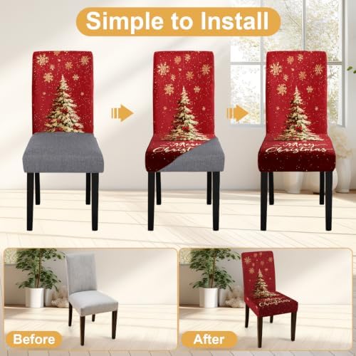 Christmas Chair Covers Set of 6,Stretchable Kitchen Dining Room Chair Covers Decorations Removable Washable Dining Chair Slipcovers Chair Protectors for Dining Room & Kitchen - Image 5