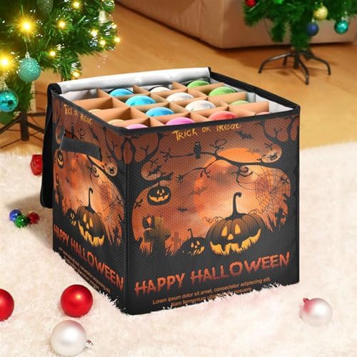 YETTASBIN Halloween Pumpkin Large Christmas Ornament Storage Box with Zipper & Adjustable Dividers, Storage Container with Lid & Handles for 64 Holiday Ornaments 3-Inch, 13 x 13 Inch by Unknown